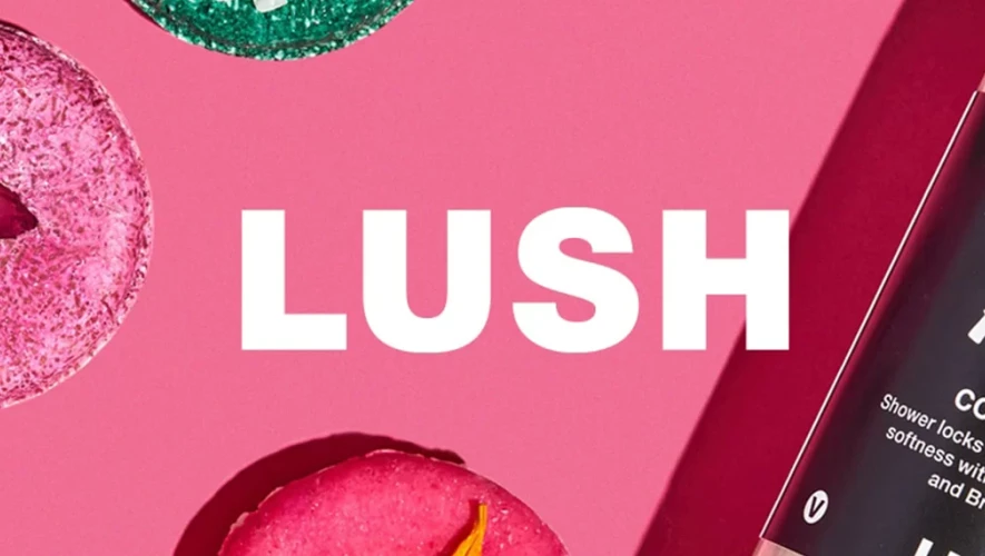 Lush text on a background of doughnuts