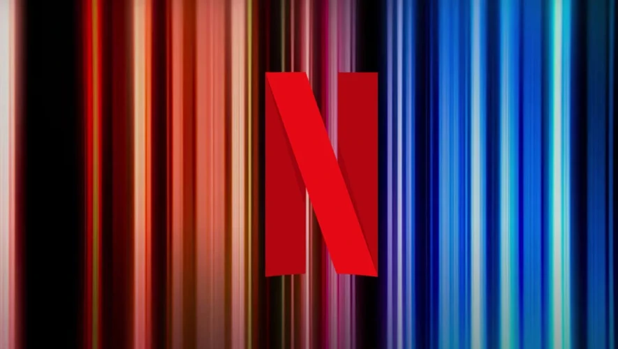 Netflix N on a rainbow background