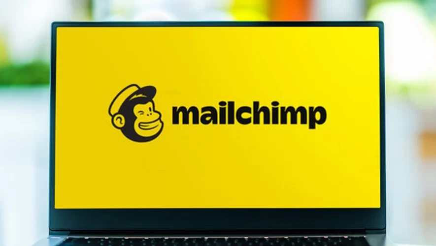 Mailchimp logo on a laptop screen