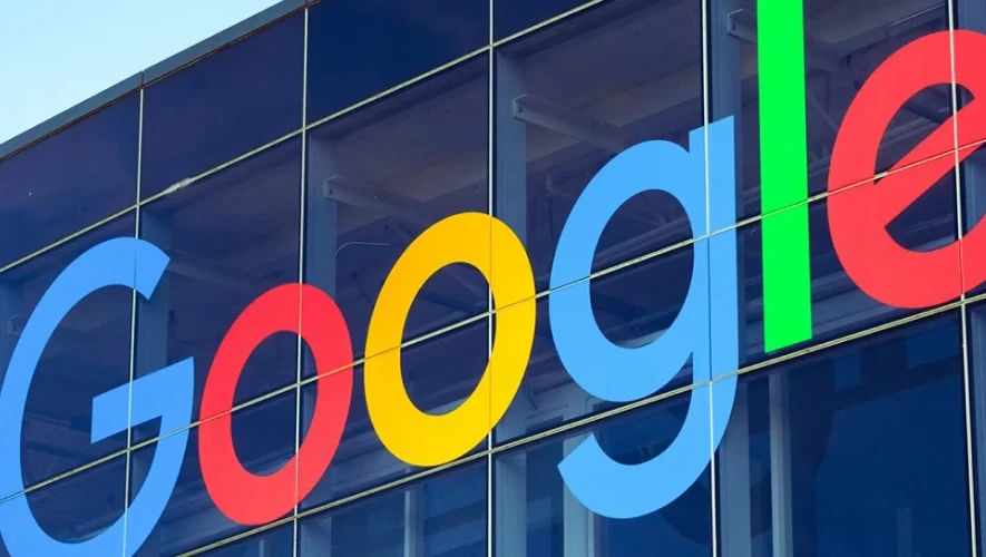 Google logo on a glass window exterior of a building