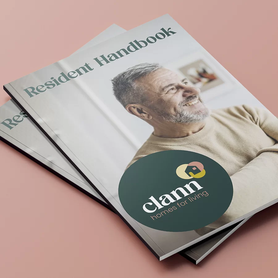 a brochure with Clann logo on it